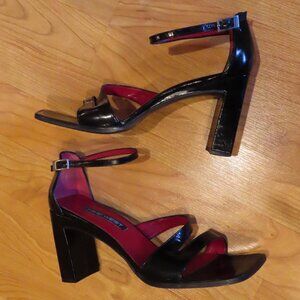 Black Nine West block heels with red accents